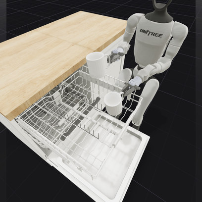 Move cups from the table into the dishwasher's upper tray.