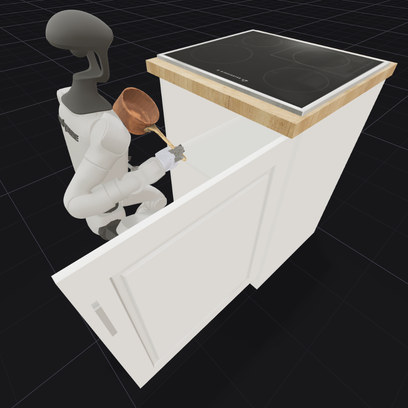 Take the saucepan from the closed cabinet and place it on the hob.